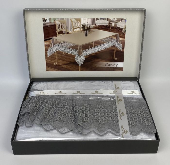 Силіконова скатертина з мереживом Maison Royale 160х350 ovale Candy Silver