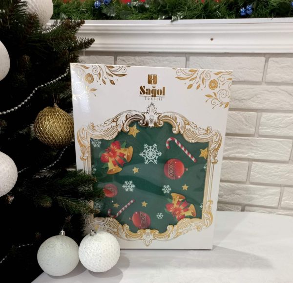 Набір новорічний "Print" квадрат 95х95 + наволочка 45х45 Yesil в коробці