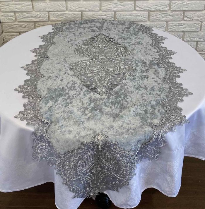 Доріжка велюрова Acme з мереживом 70*160 Payidar Silver
