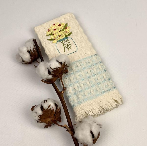 Вафельний кухнний рушник 45х65 Flowers Light Blue