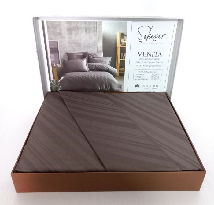Постільна білизна Saheser Jacquard Vip Satin 200X220 Venita Dark Beige