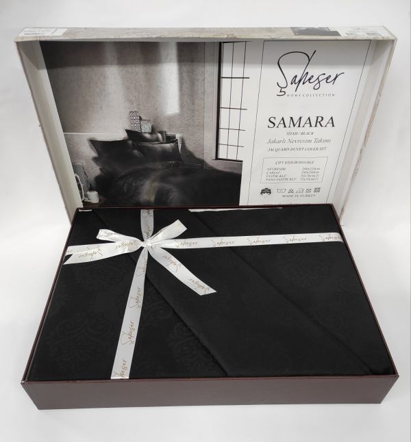 Постільна білизна Saheser Jacquard Vip Satin 200X220 Samara Siyah/black