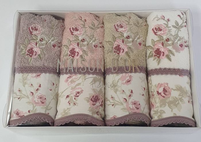 Рушники Maison D'or 4шт Lady Roses 30x50 Ecru-Rose-Beige-Dark Lilac