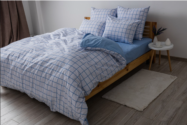 Комплект постільної білизни "Happy Sleep"сімейний (Blue Check 50*70)