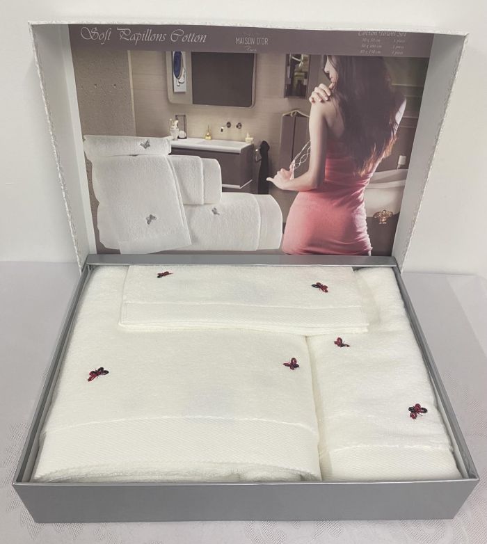 Рушники Maison D'or 3шт Reve De Papillon White-Red