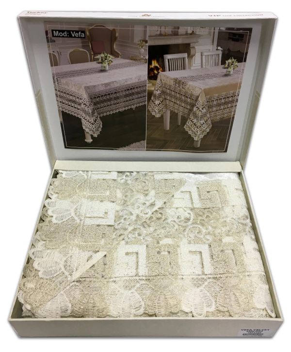 Скатертина Велюр Acme Tekstil 160x220 Vefa Krem-Gold