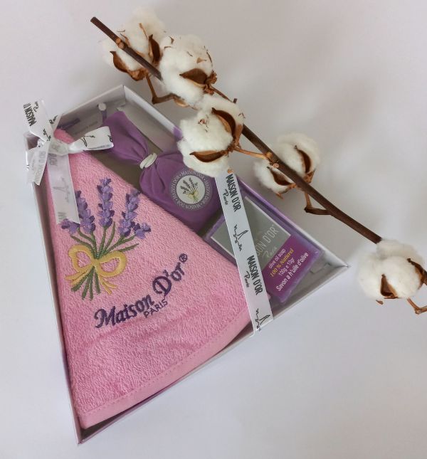 Подарунковий кухонний рушник+мило саше Maison D'or "Lavanda" Pink