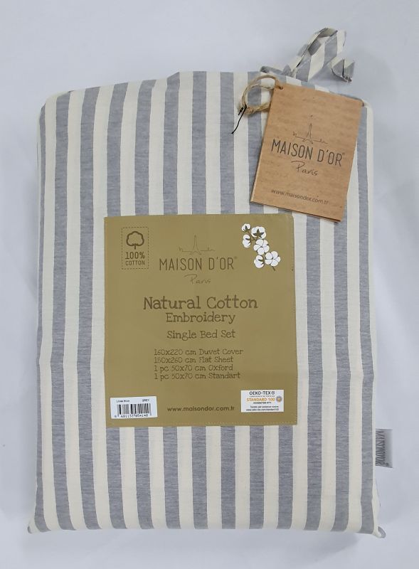 Постільна білизна Maison D'or ранфорс полоска 160х220 Lines thick Grey