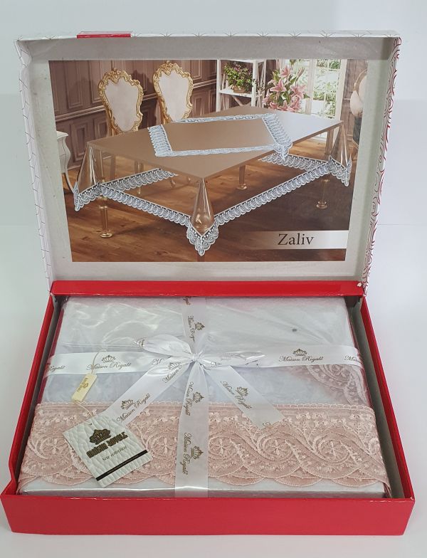 Силіконова скатертина з мереживом Maison Royale 160х400 Zaliv Powder