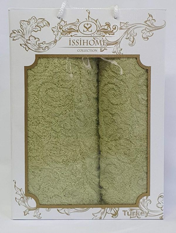 Набір махрових рушників 2шт Issihome жакард Green