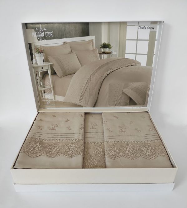 Постільна білизна Maison D'or R J.Simone сатин з мереживом 200х220 Beige