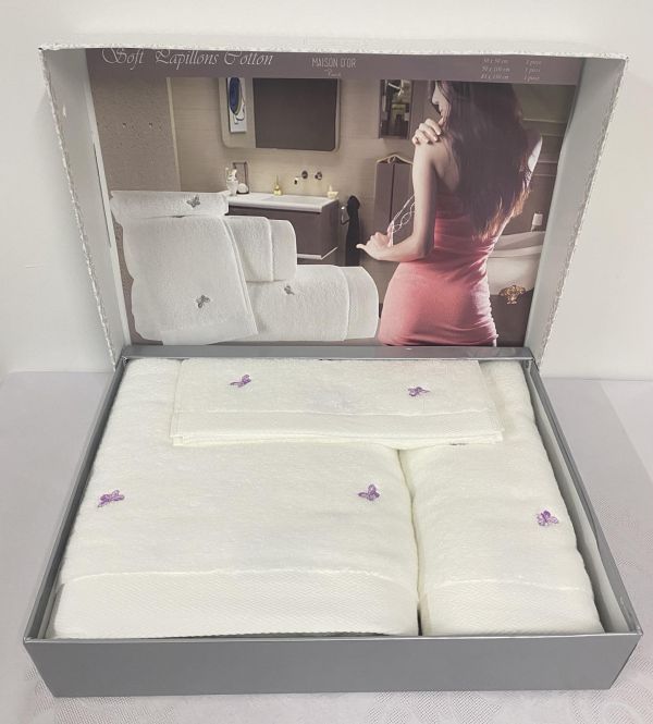 Рушники Maison D'or 3шт Reve De Papillon White-Lilac