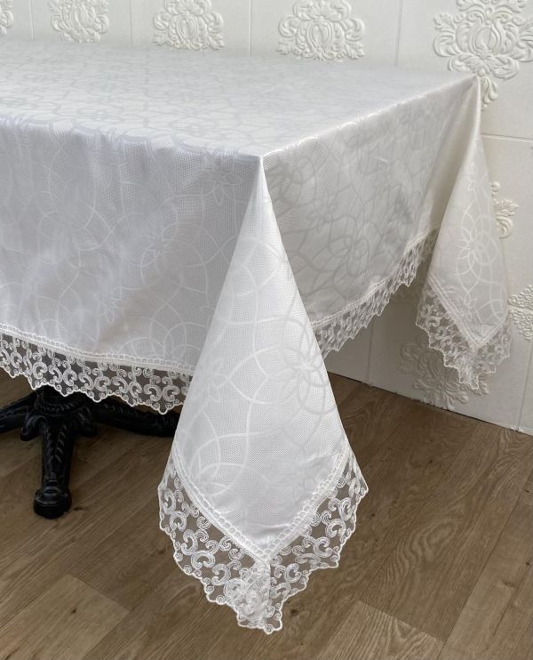 Скатертина Masali поліестер з мереживом 160х220 Model 513 Cream