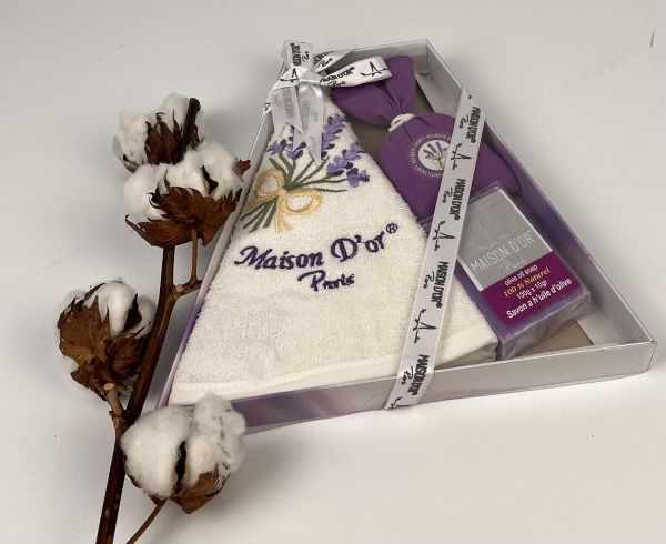 Подарунковий кухонний рушник+мило саше Maison D'or "New lavander" White