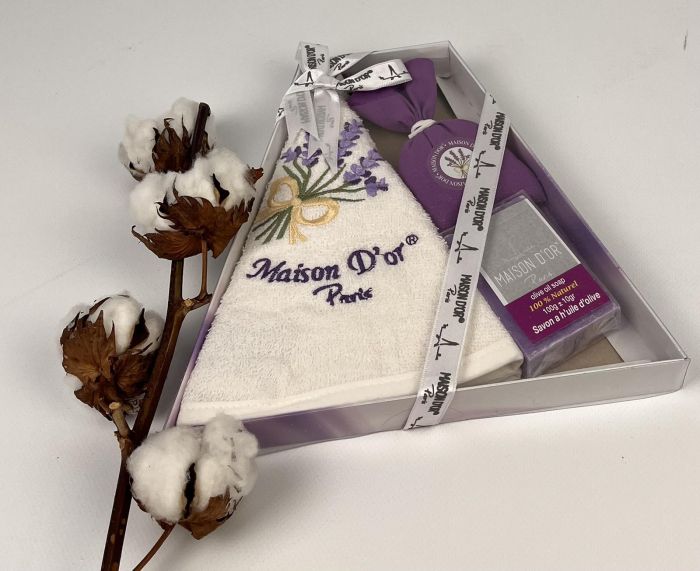 Подарунковий кухонний рушник+мило саше Maison D'or "New lavander" White