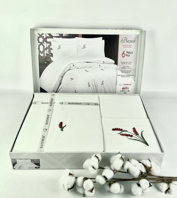 Постільна білизна Batunur сатин з вишивкою 200x220 см  Basak Red