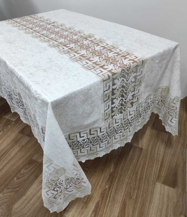 Скатертина Велюр Acme Tekstil 160x220 Vefa Krem-Gold PVS