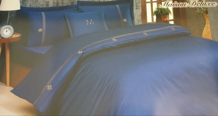 Постільна білизна Maison D'or Deluxe сатин з вишивкою 200х220 Navy-Grey