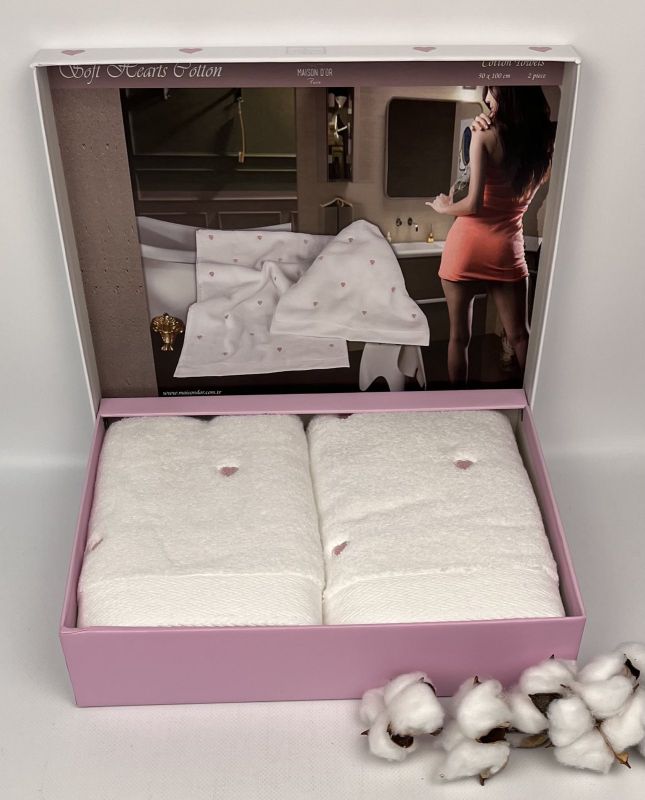 Рушники Maison D'or 2шт Soft Hearts Set White-Pink