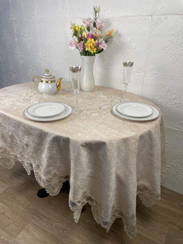 Скатертина Велюр Acme Tekstil 160x260 ovale Cinar Capiccino PVS