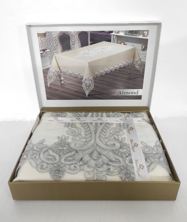 Скатертина з мереживом Maison Royale 160x260 Almond Grey