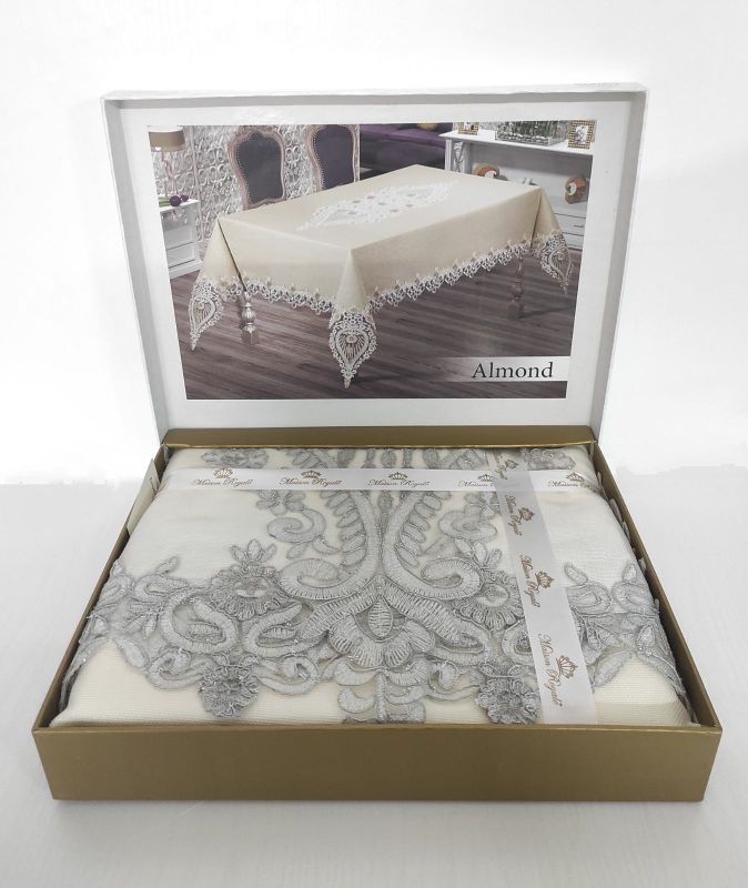 Скатертина з мереживом Maison Royale 160x260 Almond Grey