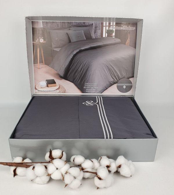 Постільна білизна Maison D'or Deluxe сатин з вишивкою 200х220 Grey-Grey