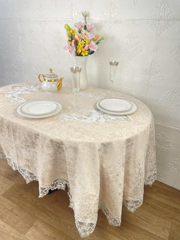 Скатертина Велюр Acme Tekstil 160x300 ovale Melisa Capiccino PVS