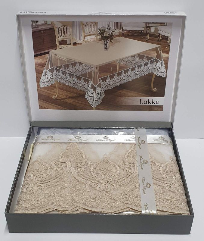 Силіконова скатертина з мереживом Maison Royale 160х300 Lukka Cappucino