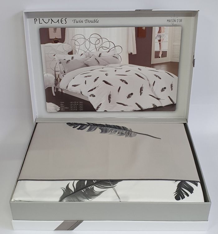 Постільна білизна Maison D'or сатин з вишивкою 200х220 Plumes Grey