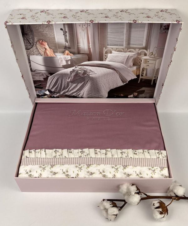 Постільна білизна Maison D'or сатин 160х220 Roses Dark Lilac