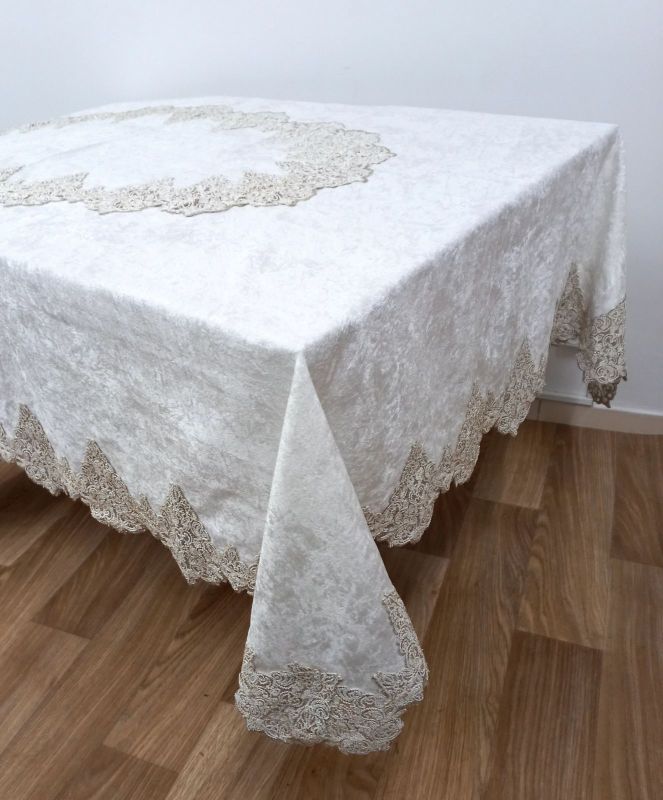 Скатертина Велюр Acme Tekstil 160x220 Queen Krem PVS