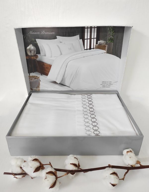 Постільна білизна Maison D'or сатин з вишивкою 200х220 Premium Grey