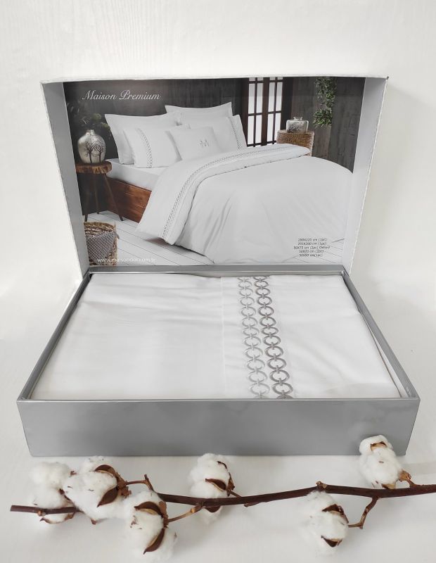 Постільна білизна Maison D'or сатин з вишивкою 200х220 Premium Grey