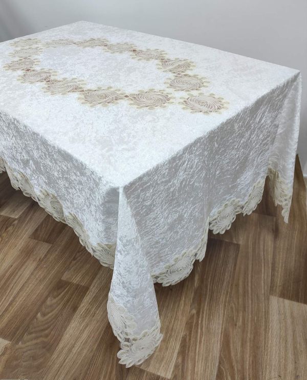Скатертина Велюр Acme Tekstil 160x260 Dongu Krem PVS