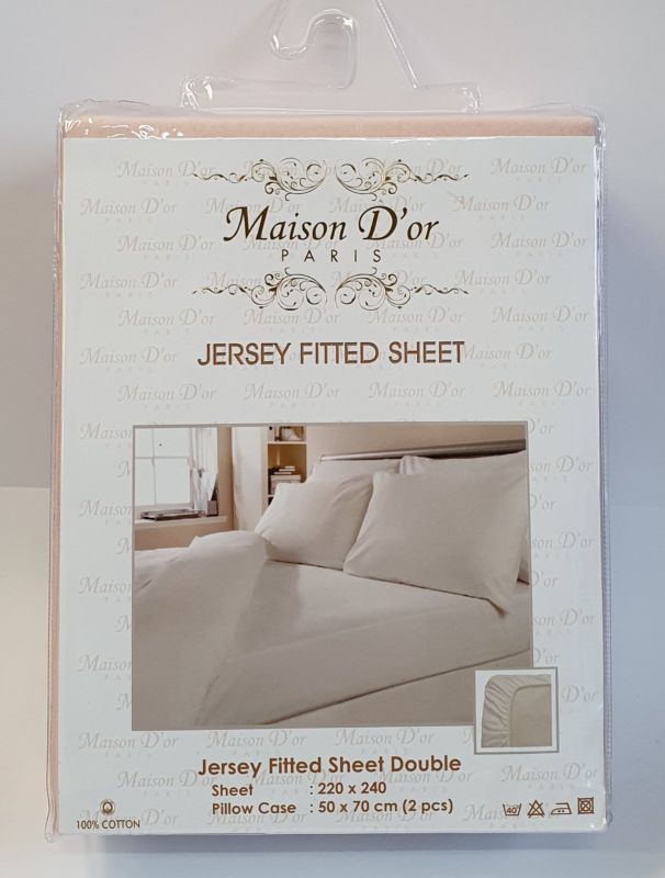 Простирадло на резинці 220x240 трикотаж з наволочками Maison D'or Apricot