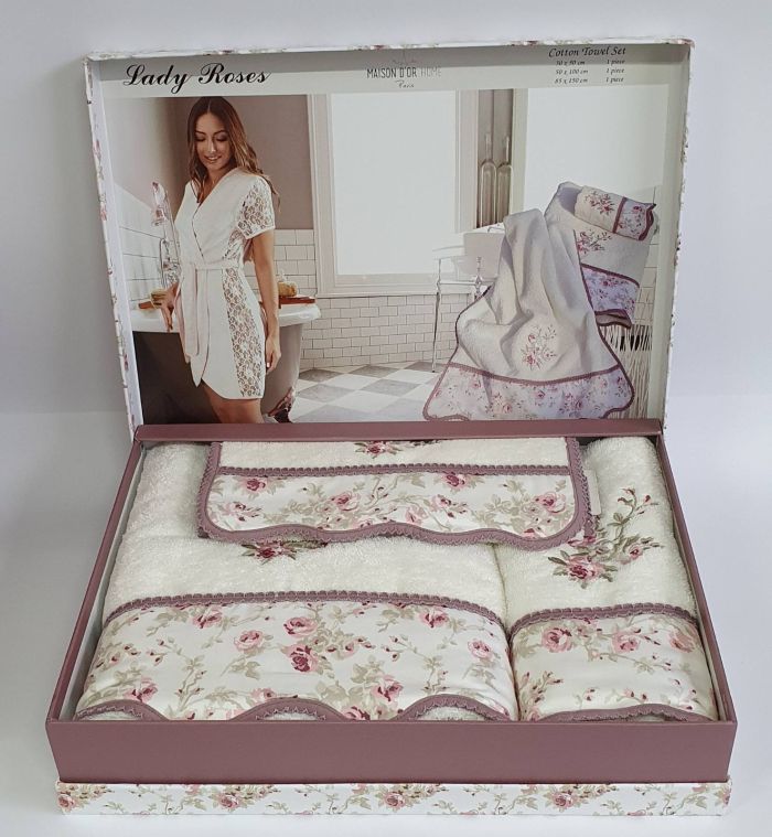 Рушники Maison D'or 3шт Lady Roses Ecru-Dark Lilac