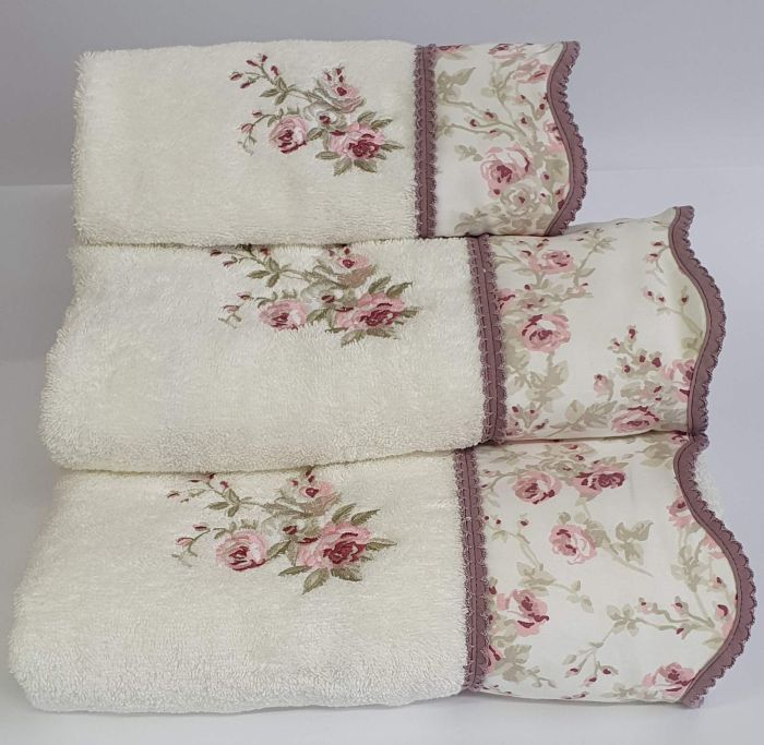 Рушники Maison D'or 3шт Lady Roses Ecru-Dark Lilac