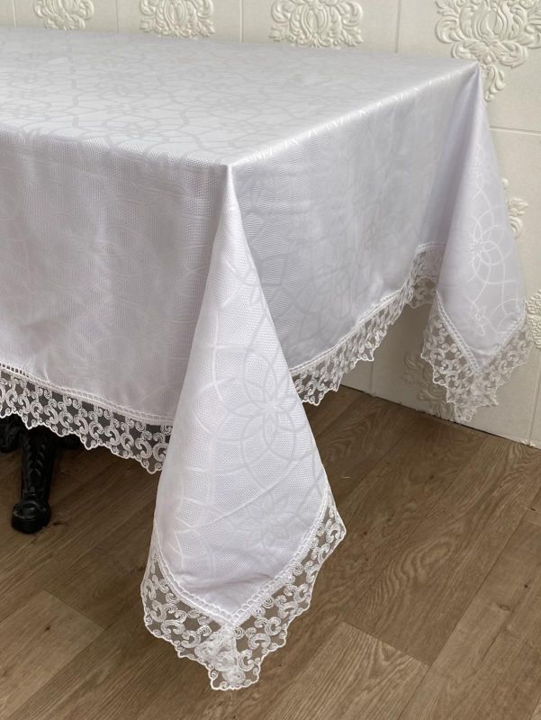 Скатертина Masali поліестер з мереживом 160х220 Model 513 White