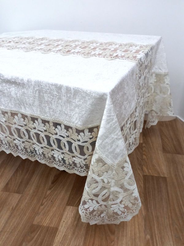 Скатертина Велюр Acme Tekstil 160x220 Amora Krem-Gold PVS