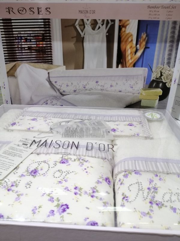 Рушники Maison D'or 3шт Roses Lila-Ecru