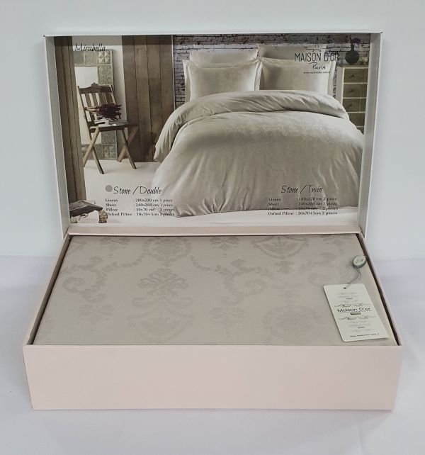 Постільна білизна Maison D'or сатин жаккард 260х240 King Size Mirabella Stone