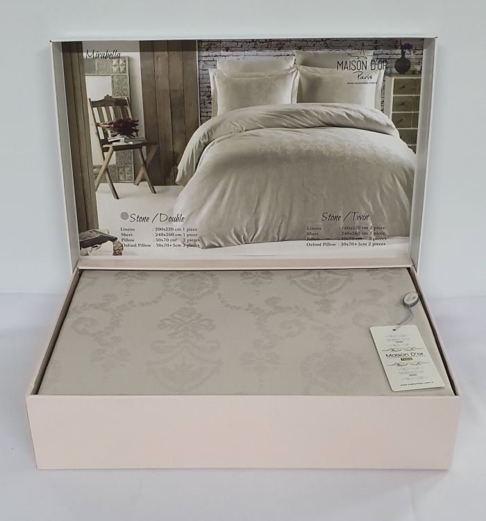 Постільна білизна Maison D'or сатин жаккард 260х240 King Size Mirabella Stone
