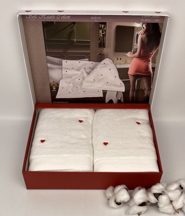 Рушники Maison D'or 2шт Soft Hearts Set White-Red