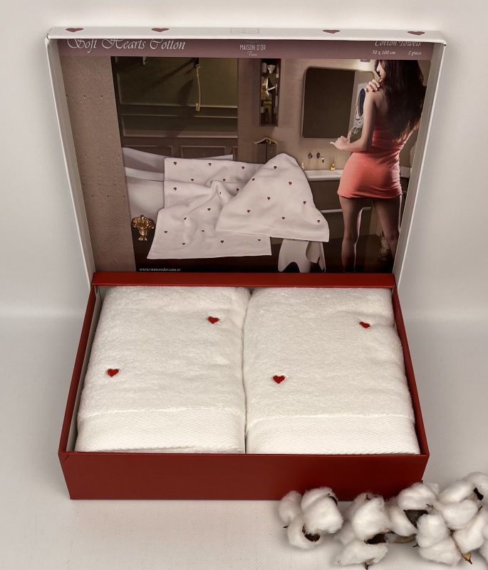 Рушники Maison D'or 2шт Soft Hearts Set White-Red