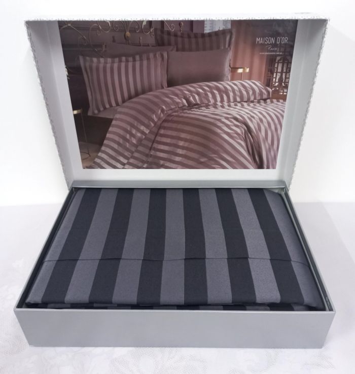 Постільна білизна Maison D'or сатин страйп 200х220 Fous Linens Grey/Black