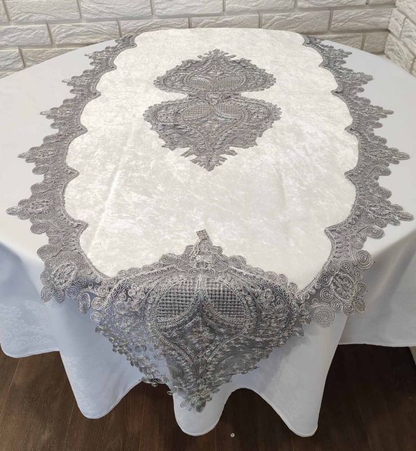 Доріжка велюрова Acme з мереживом 70*160 Payidar Krem-Silver