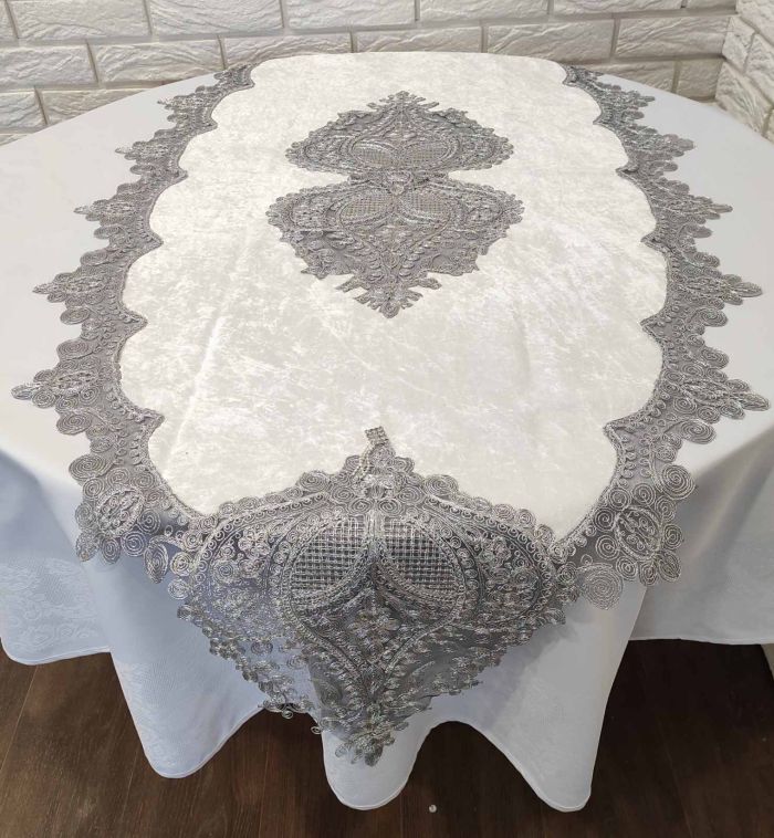 Доріжка велюрова Acme з мереживом 70*160 Payidar Krem-Silver