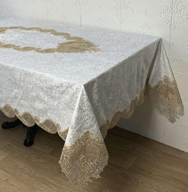 Скатертина Велюр Acme Tekstil 160x220 Lux Payidar Krem-Gold PVS