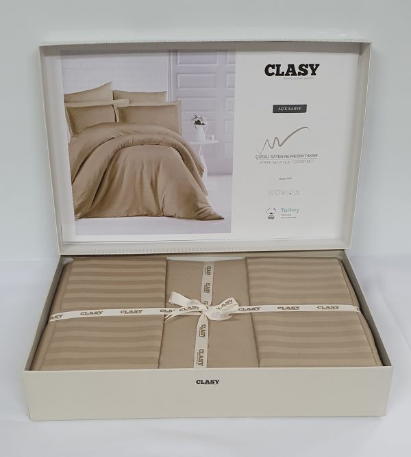 Постільна білизна CLASY страйп-сатин 200x220 см Acik Kahve